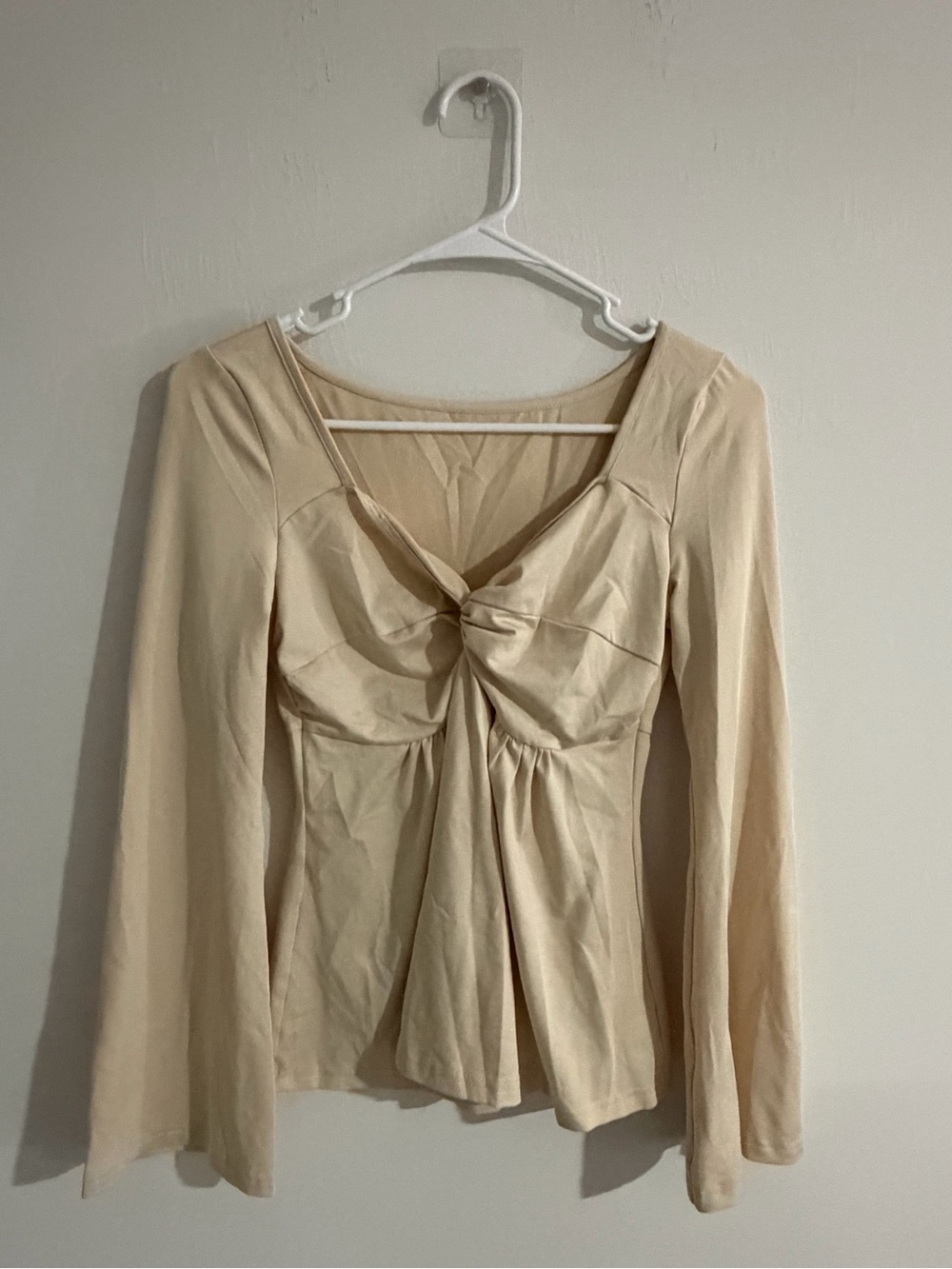 Women's Cream Long-Sleeve Twist Front Top